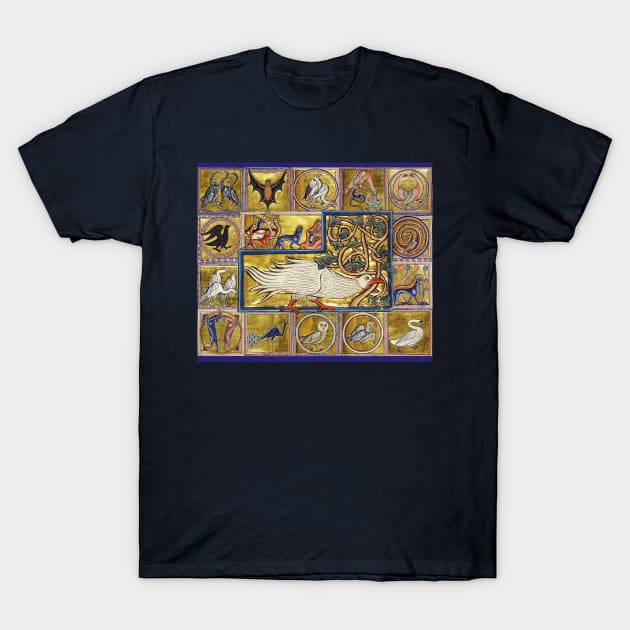 MEDIEVAL BESTIARY, CALADRIUS BIRD,FANTASTIC ANIMALS IN GOLD RED BLUE COLORS T-Shirt by BulganLumini